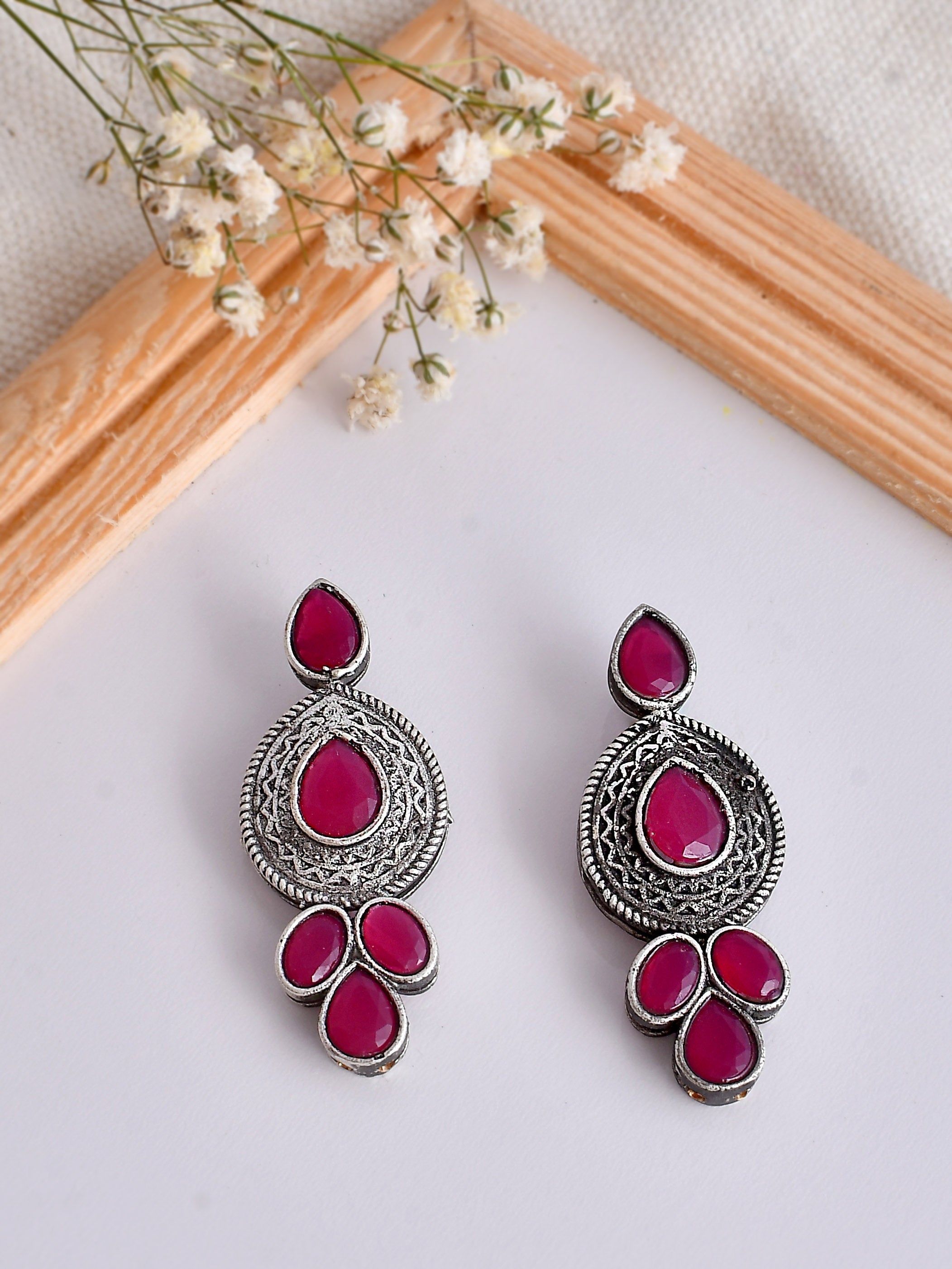 Pearl Stone Drop Dark pink Earring - Shree Mauli Creation - 92861